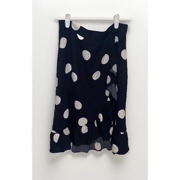 ModCloth Womens Skirt Size 4 Faux Wrap Polka Dot Print Ruffle 26 Black And White - Picture 1 of 9